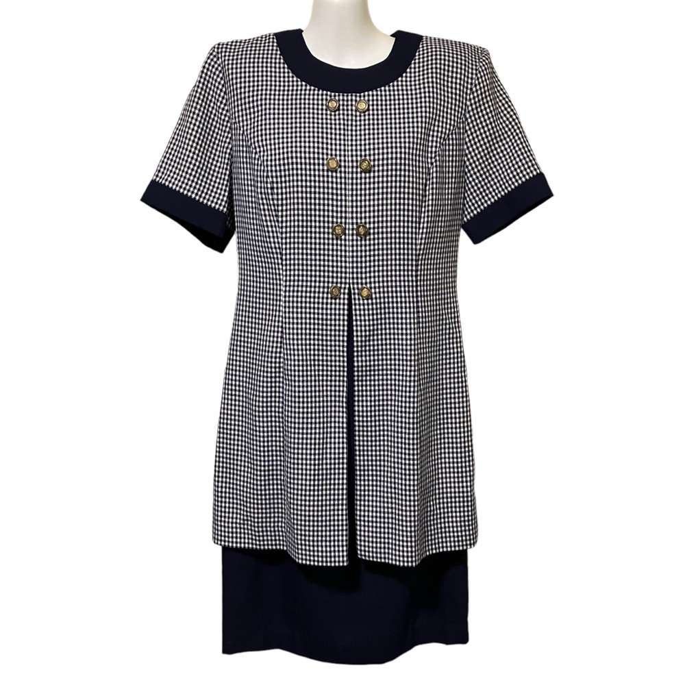 Vintage 90s Sunshine Starshine Navy & White Checkered Dress